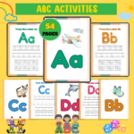 Colorful ABC activities workbook for kids featuring 54 printable alphabet tracing and learning pages
