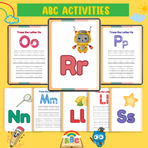 Colorful and cute ABC activities workbook for kids featuring 54 printable alphabet tracing and learning pages