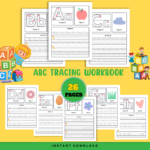 ABC tracing worksheets for preschool with trace, say, and write sections for every letter from A to Z