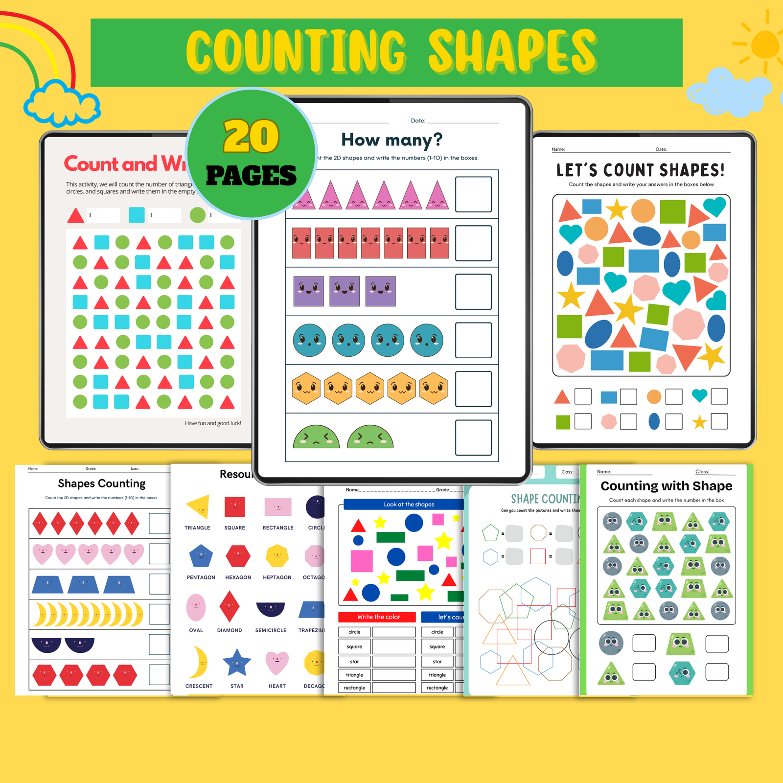COUNTING-SHAPES-FOR-KIDS Counting Shapes Worksheets for Kids