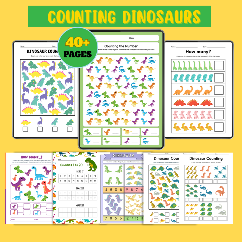 counting dinosaurs worksheets for kids