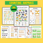 Printable counting animals worksheets for kids featuring zoo and pet animals in fun math activities