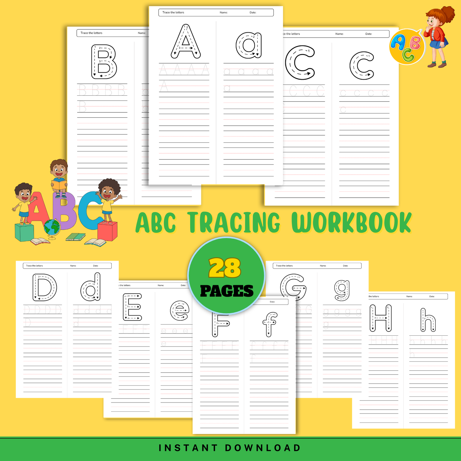 abc-tracing-workbook ABC Tracing Workbook for Preschool – 28 Printable Alphabet Practice Pages - Image 1