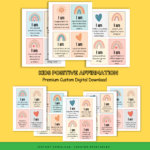 Printable kids positive affirmation cards set – 70+ pages with colorful motivational statements for building confidence and self-esteem.