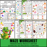 Printable maze worksheets for kids with over 100 activity pages featuring fun educational designs.