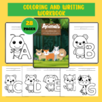 Animals Coloring and Writing Workbook – 28 Fun Printable Pages for Kids
