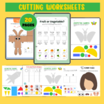 Kindergarten autumn workbook cover with fall-themed activities including counting, sentence writing, and coloring pages for kids.