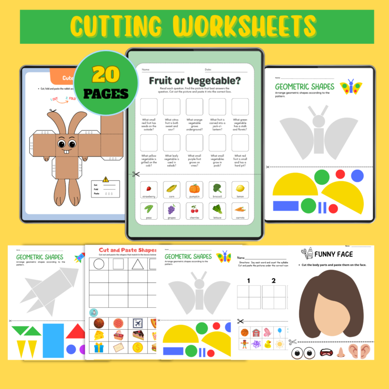 Kindergarten autumn workbook cover with fall-themed activities including counting, sentence writing, and coloring pages for kids.