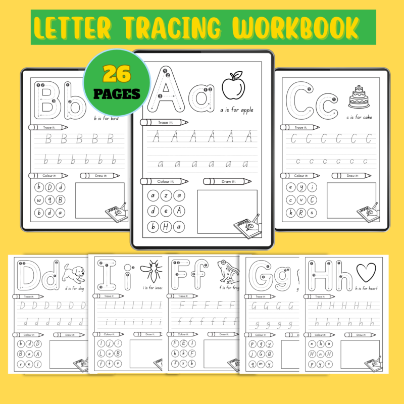 Letter tracing coloring workbook pages