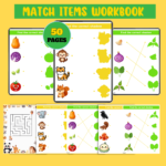 Match items workbook for kids with 50 pages of fun shadow matching, object matching, and visual learning activities for preschool and kindergarten children