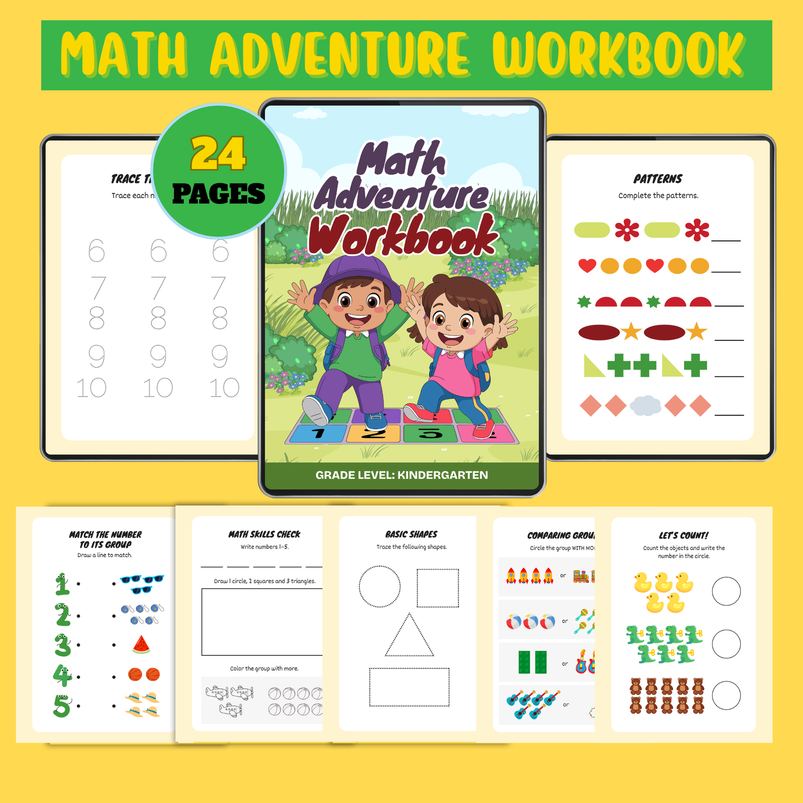 Math-adventure-workbook Math Adventure Workbook for Kindergarten - 24 Pages Printable Math Activities for Kids - Image 1