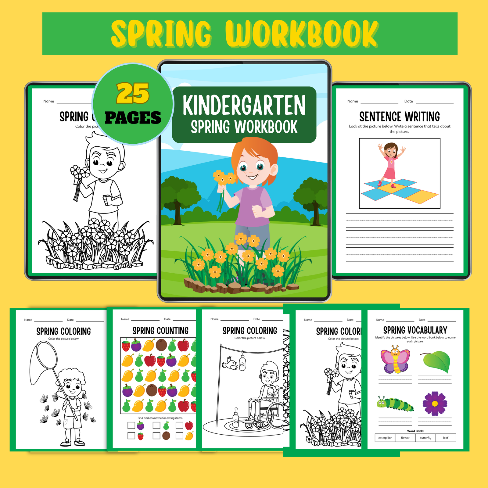 Spring-workbook Kindergarten Spring Workbook - 25 Printable Activities for Kids 🌸 - Image 1