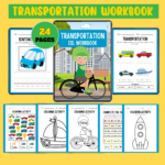 Transportation Workbook for Kids - 24 Pages ESL Printable Activities, Vehicles Worksheets for Kindergarten & Preschool