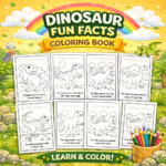 Dinosaur Coloring Book with Fun Facts – 30 Pages Educational Coloring Activity 🦖📚