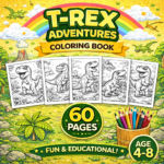 T-Rex Dinosaur Coloring Book for Kids – 60 Pages Printable Coloring Adventure 🦖🎨