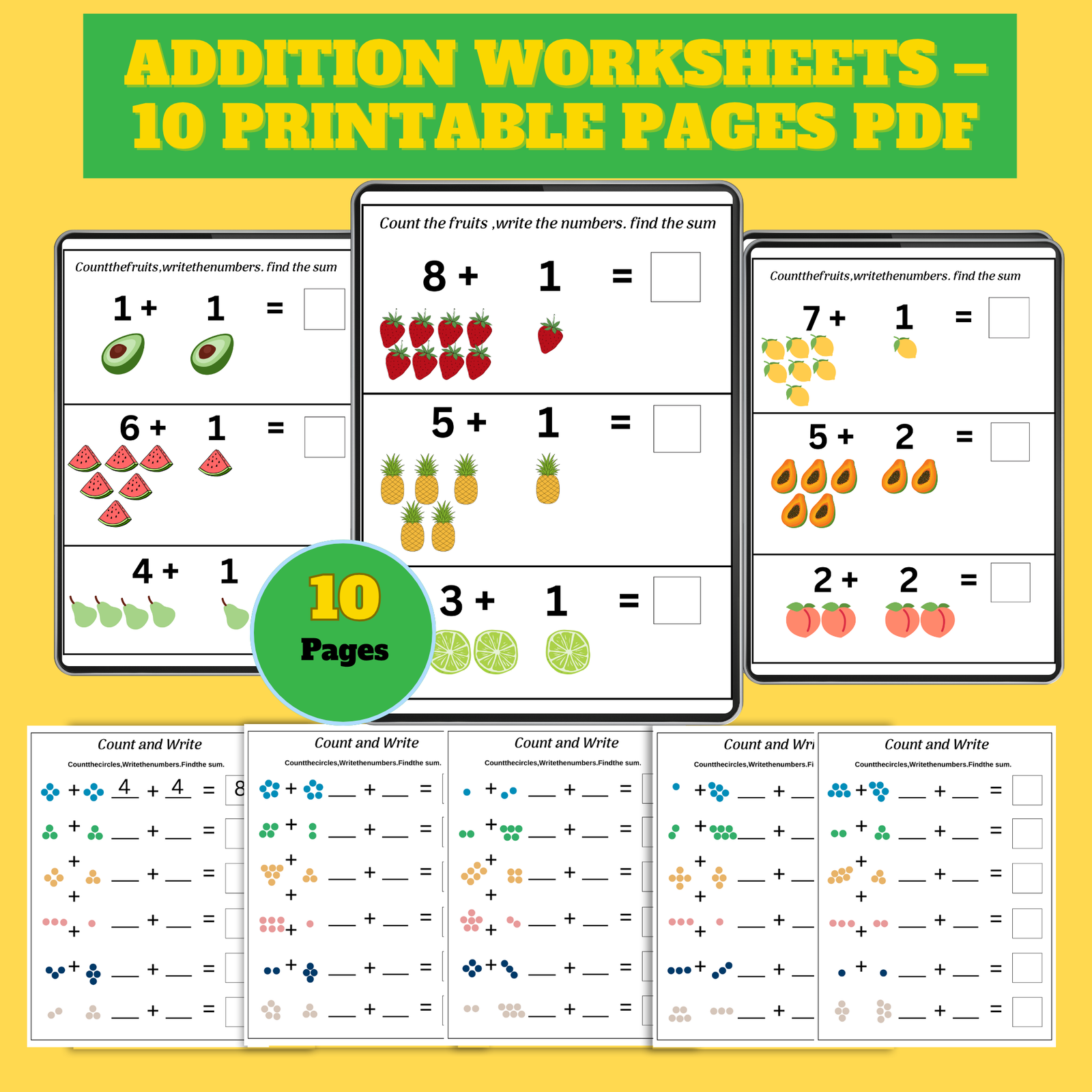Addition Worksheets – 10 Printable Pages PDF