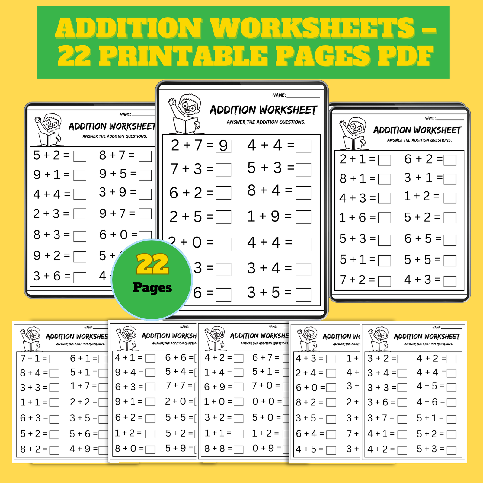 Addition Worksheets – 22 Printable Pages PDF (1) Addition Worksheets – 22 Printable Pages PDF - Image 1