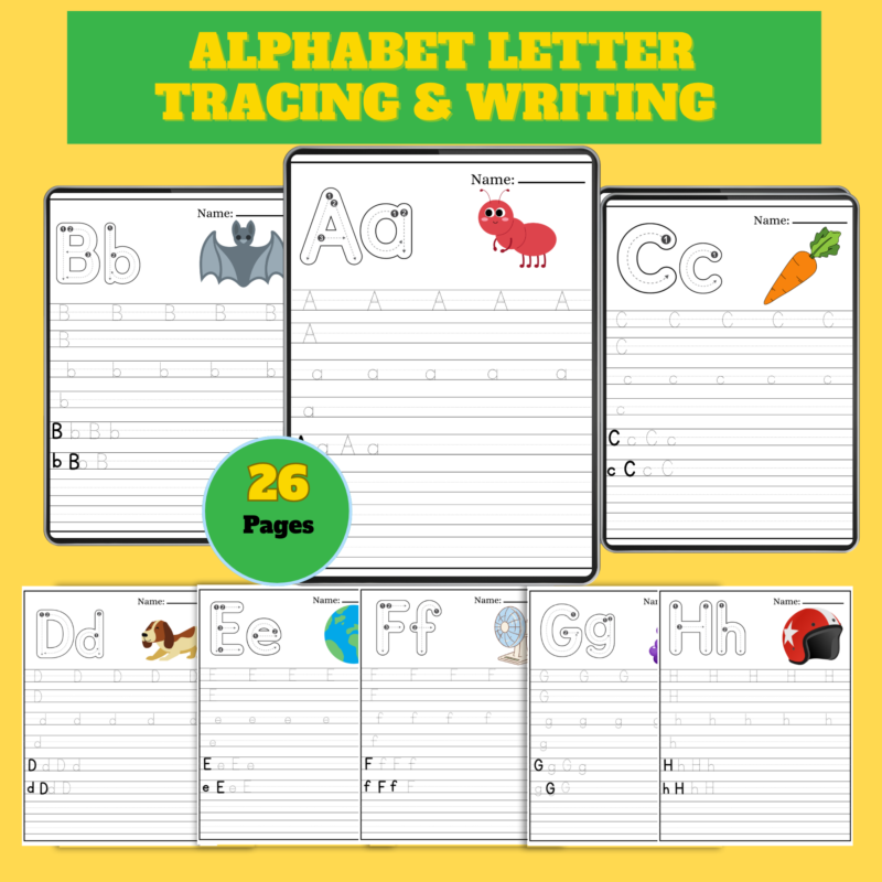 Alphabet Letter Tracing & Writing Worksheets – 26 Printable PDF Pages