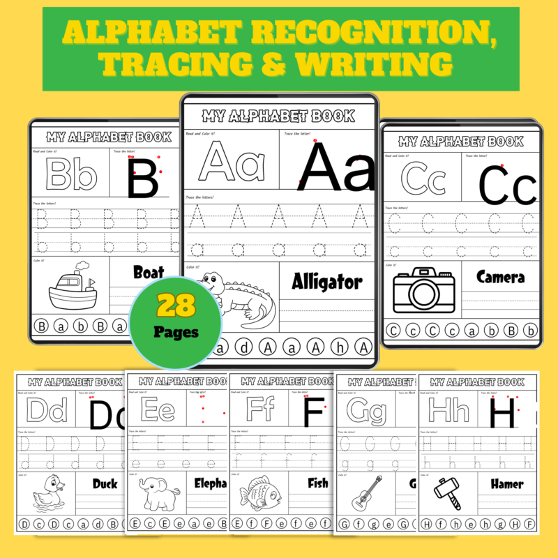 Alphabet Recognition Tracing & Writing Worksheets