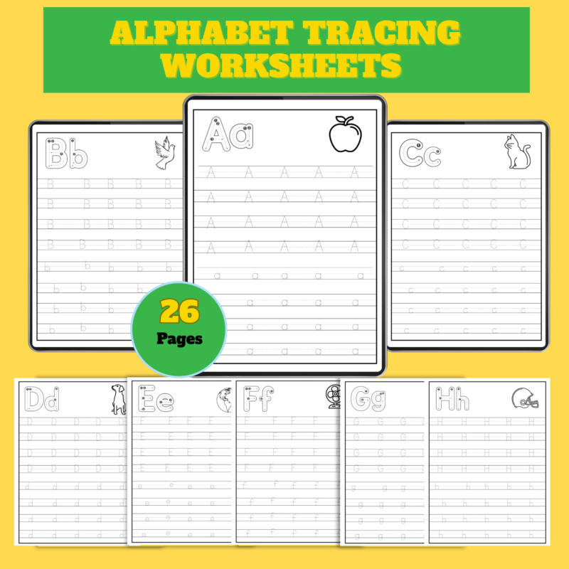 Alphabet Tracing Worksheets – 26 Printable Uppercase & Lowercase Letter Practice Page PDF