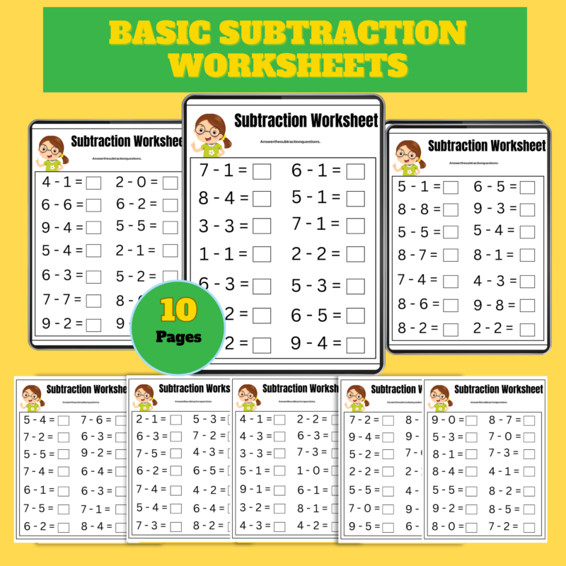 Basic Subtraction Worksheets – 10 Printable Pages PDF