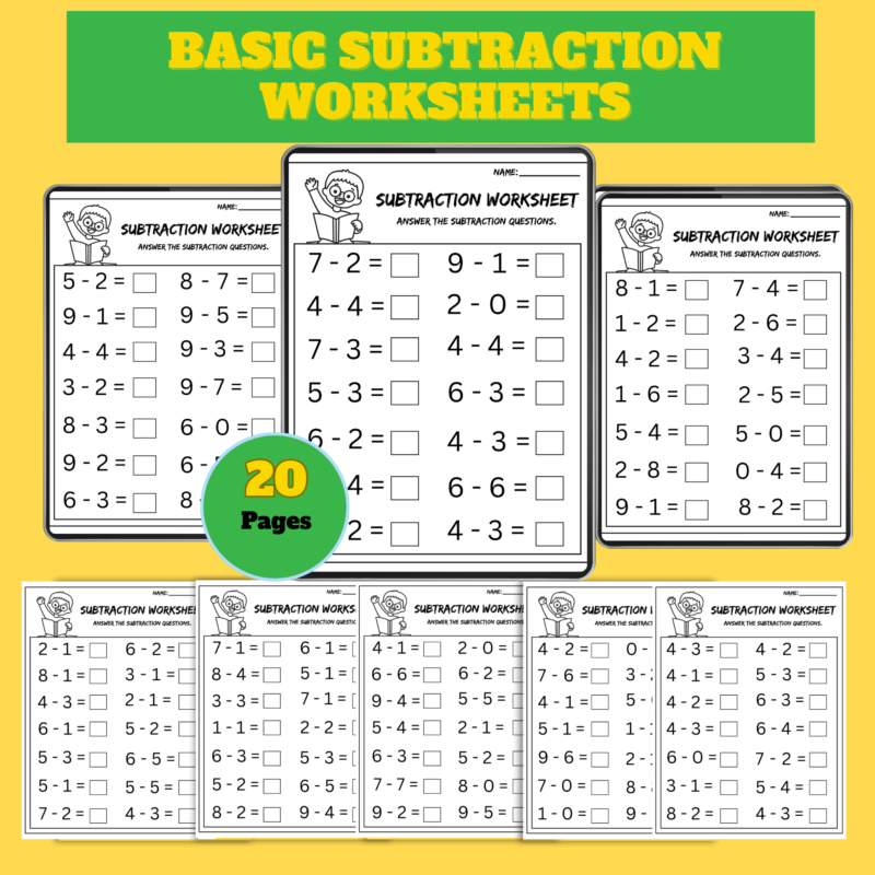 Basic Subtraction Worksheets – 20 Printable Pages PDF