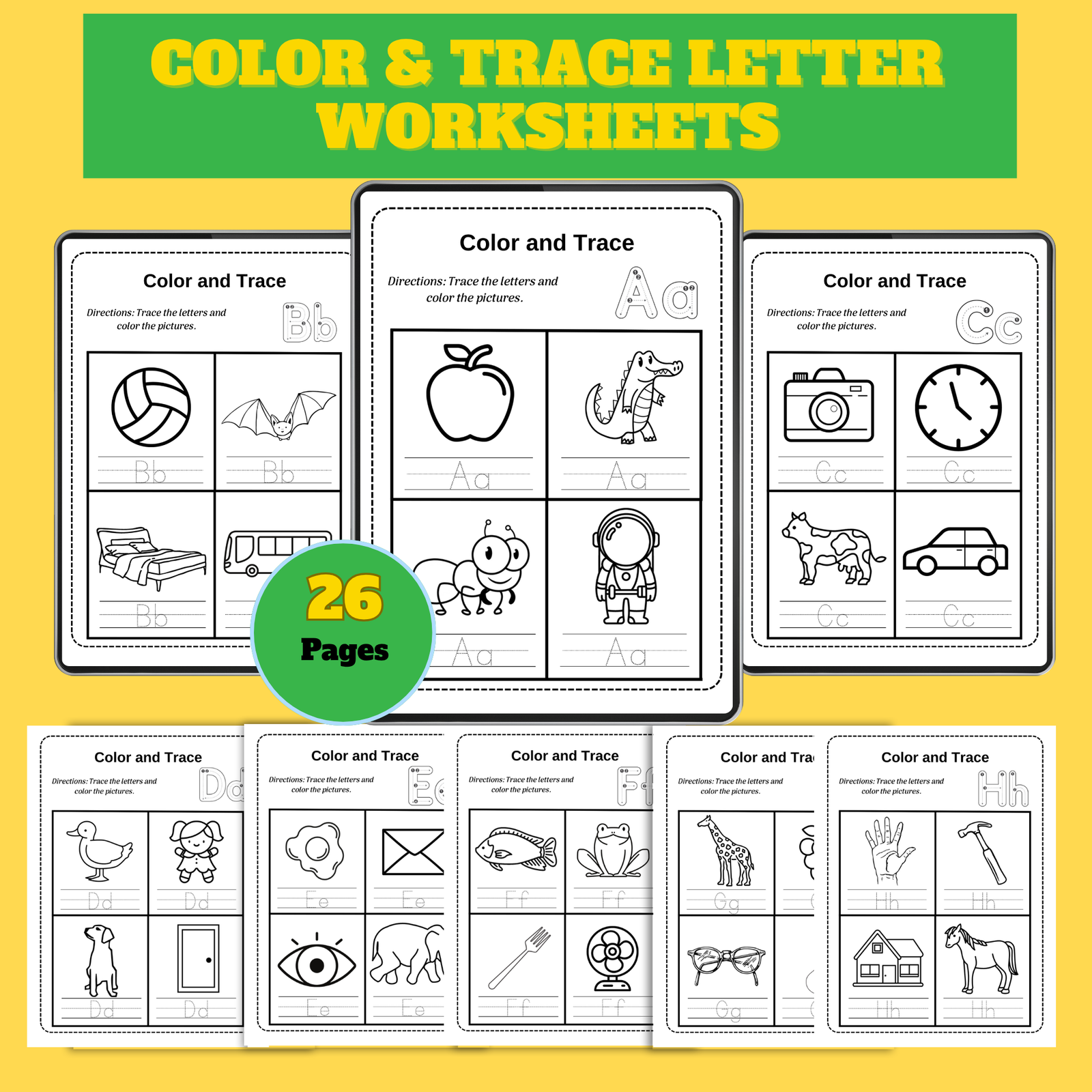 Color & Trace Letter Worksheets – 26 Printable Pages PDF