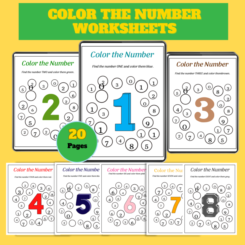 Color the Number Worksheets – 20 Printable Pages PDF