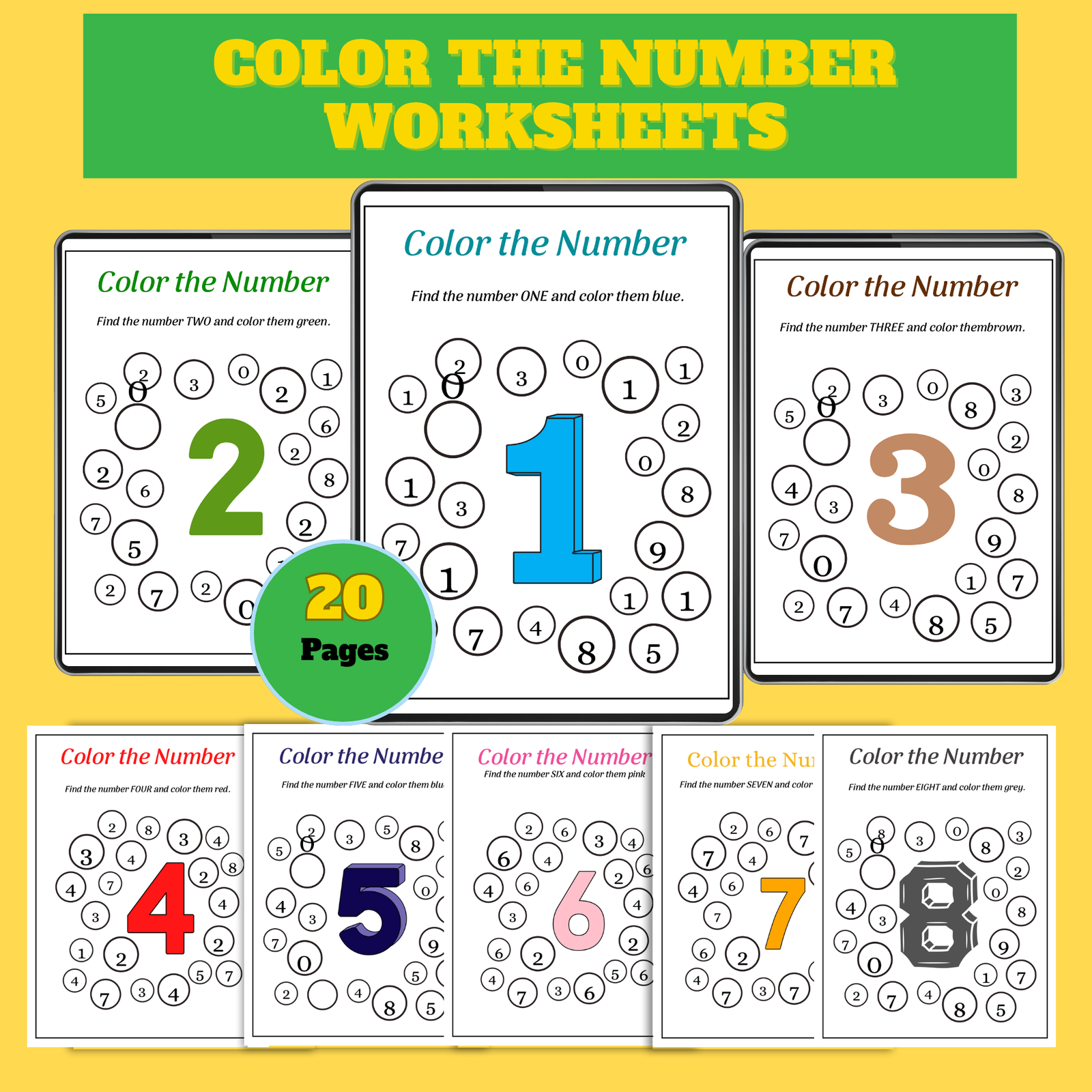 Color the Number Worksheets – 20 Printable Pages PDF Color the Number Worksheets – 20 Printable Pages PDF