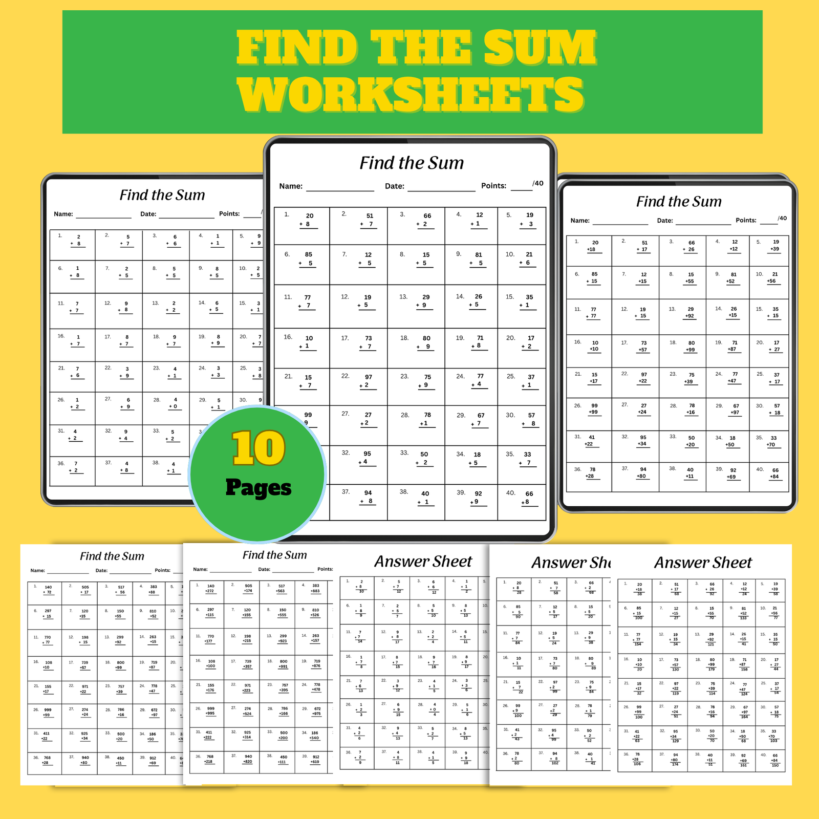 Find the Sum Worksheets – 10 Printable Pages PDF Find the Sum Worksheets – 10 Printable Pages PDF