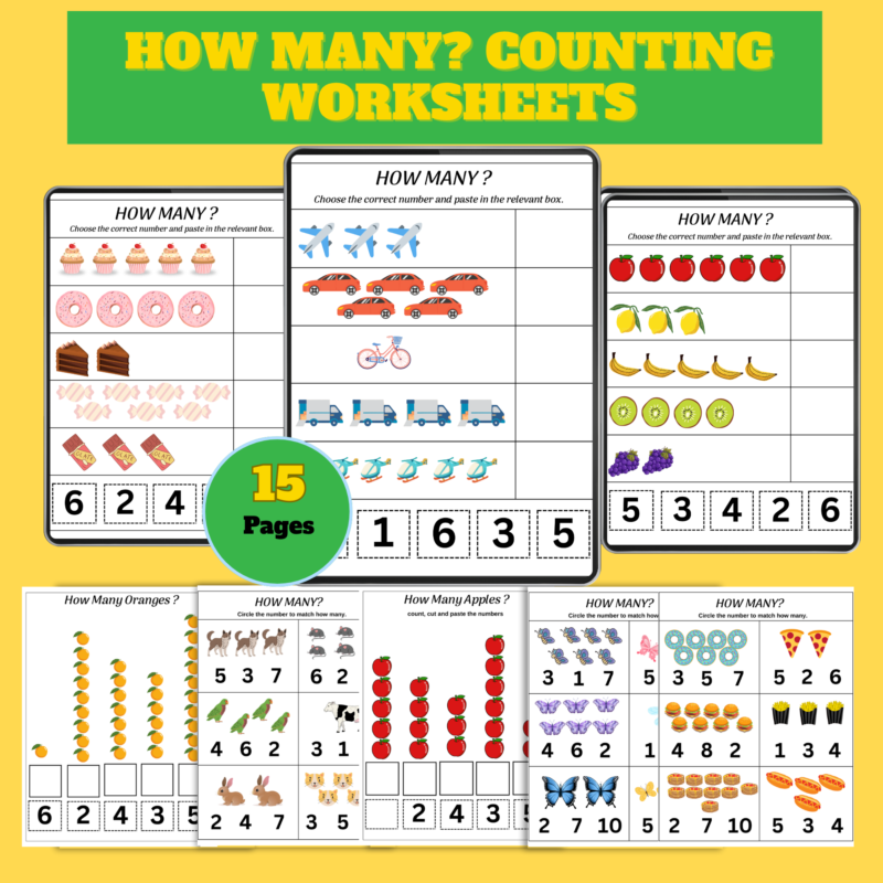 How Many Counting Worksheets – 15 Printable Pages PDF