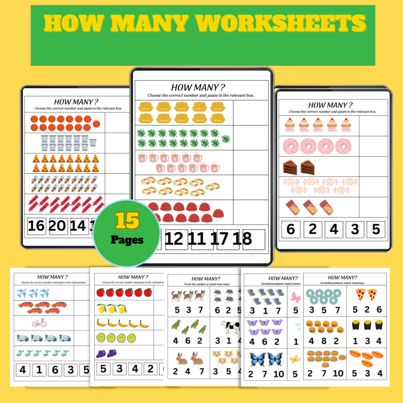 How Many Worksheets – 15 Printable Pages PDF