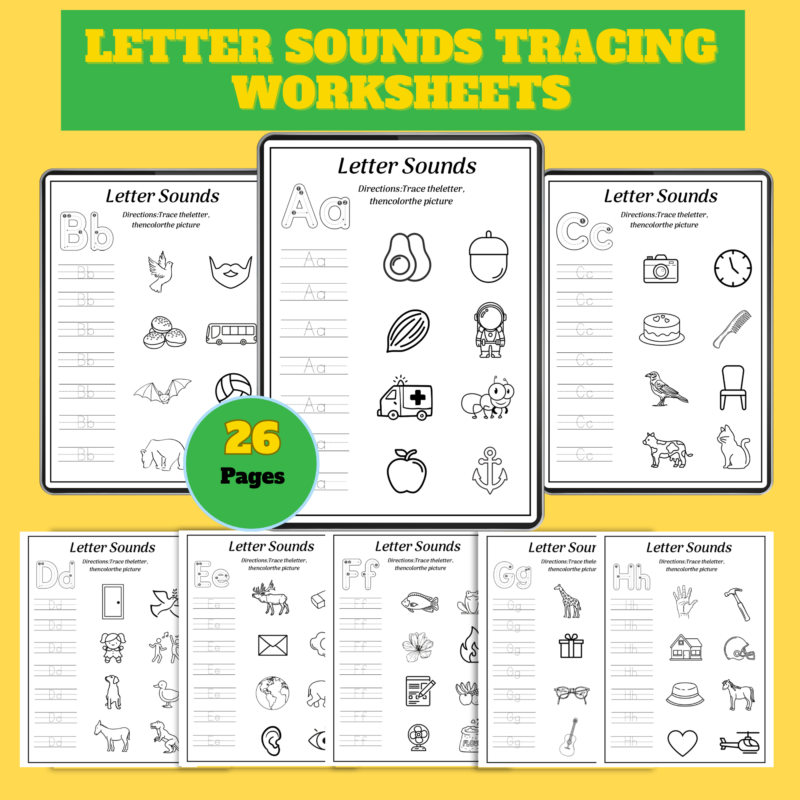 Letter Sounds Tracing Worksheets – 26 Pages