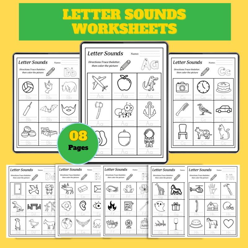 Letter Sounds Worksheets – 8 Printable Alphabet Tracing & Beginning Sounds Pages PDF