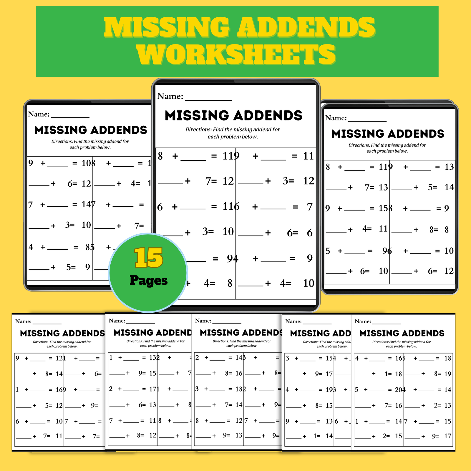 Missing Addends Worksheets – 15 Printable Pages PDF Missing Addends Worksheets – 15 Printable Pages PDF