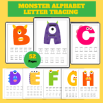 Monster Alphabet Letter Tracing Worksheets – 52 Printable PDF Pages