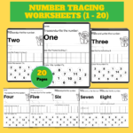 Number Tracing Worksheets (1–20) – 20 Printable Pages PDF