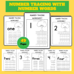 Number Tracing Worksheets with Number Words – 49 Printable Pages PDF