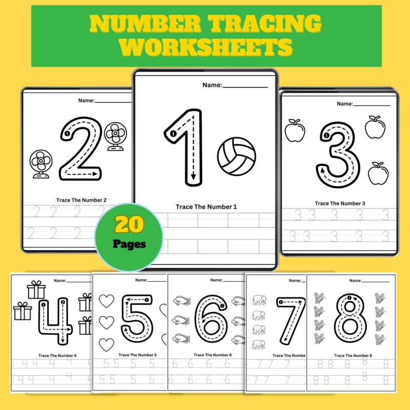 Number Tracing Worksheets – 20 Printable PDF Pages