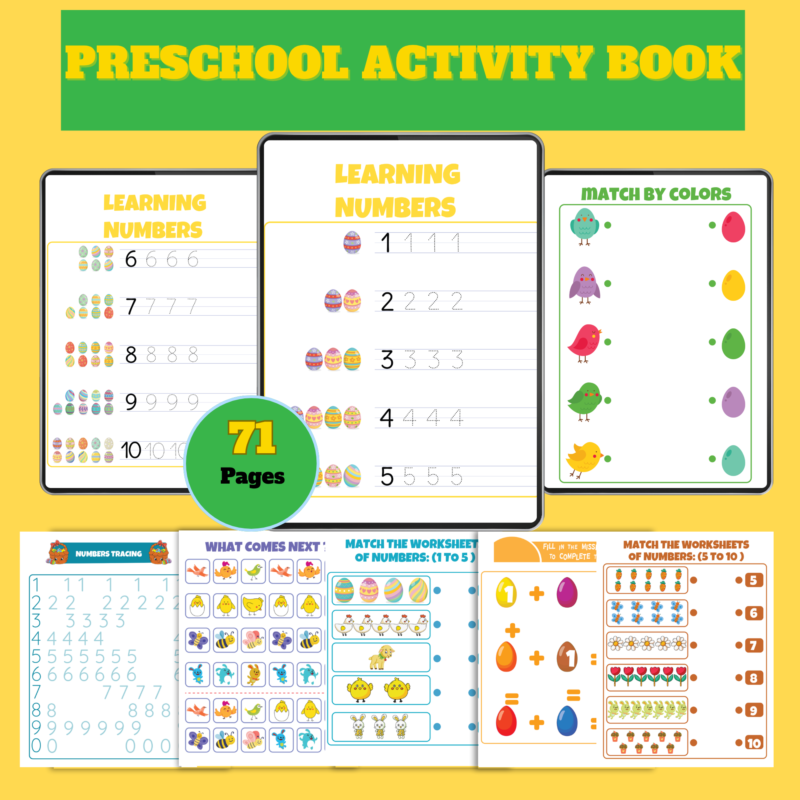 Preschool Activity Book – 71 Pages Printable Learning Worksheets PDF for Kids