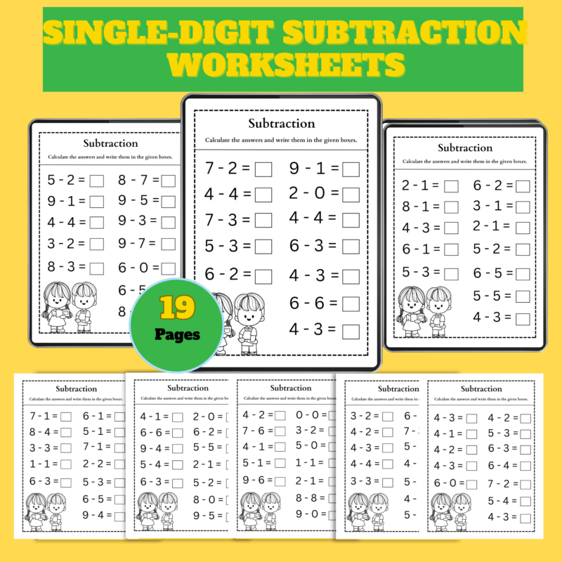Single-Digit Subtraction Worksheets – 19 Printable Pages PDF
