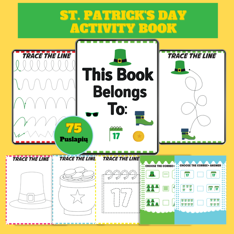 St. Patrick's Day Activity Book – 75 Printable Learning Worksheets for Kids