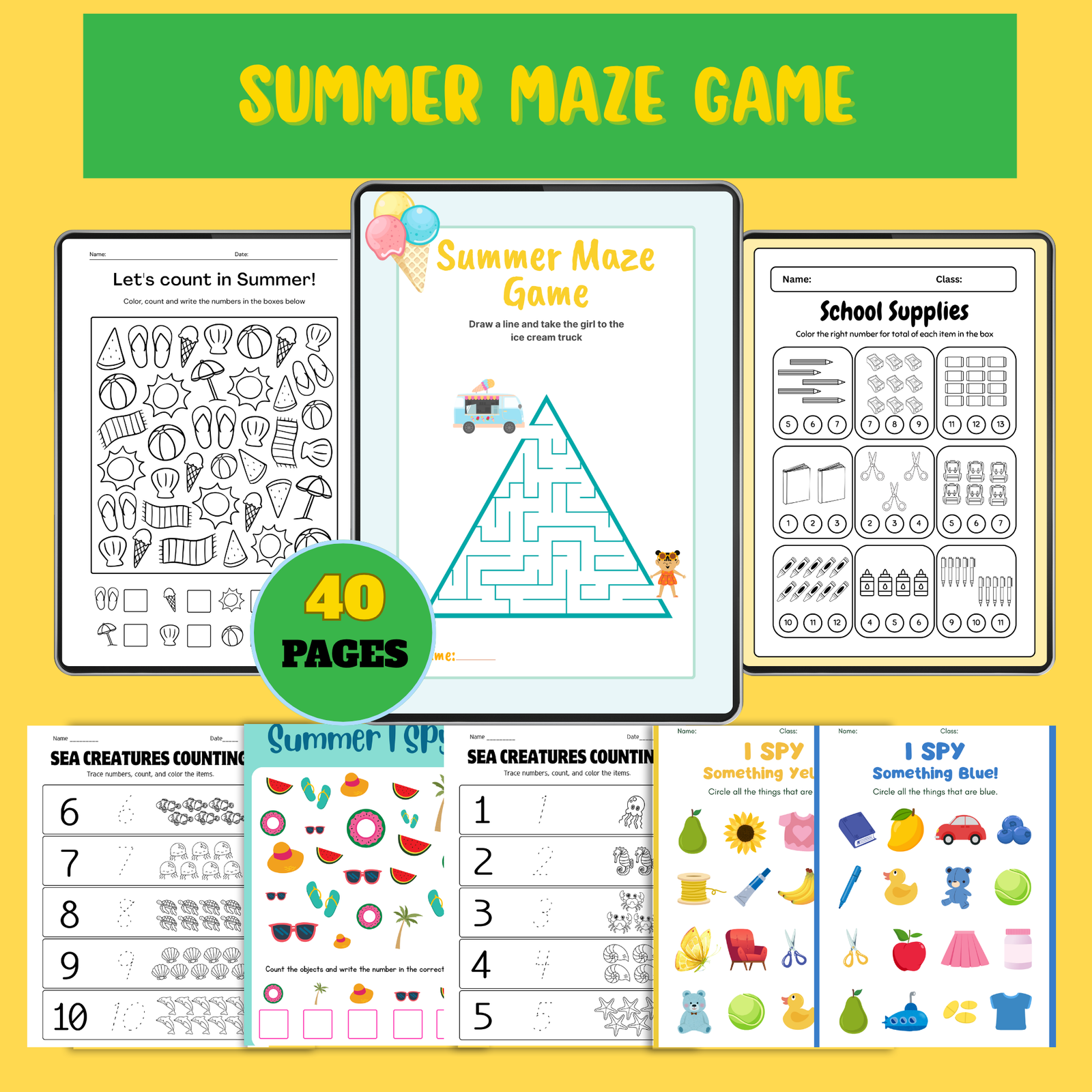 Summer Activity Worksheets – 40 Printable Learning Pages for Kids