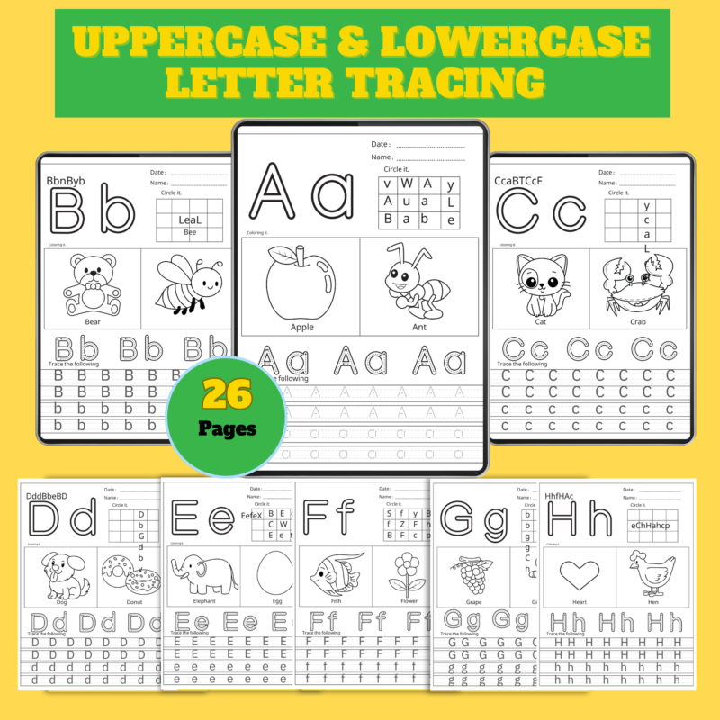 Uppercase & Lowercase Letter Tracing Worksheets
