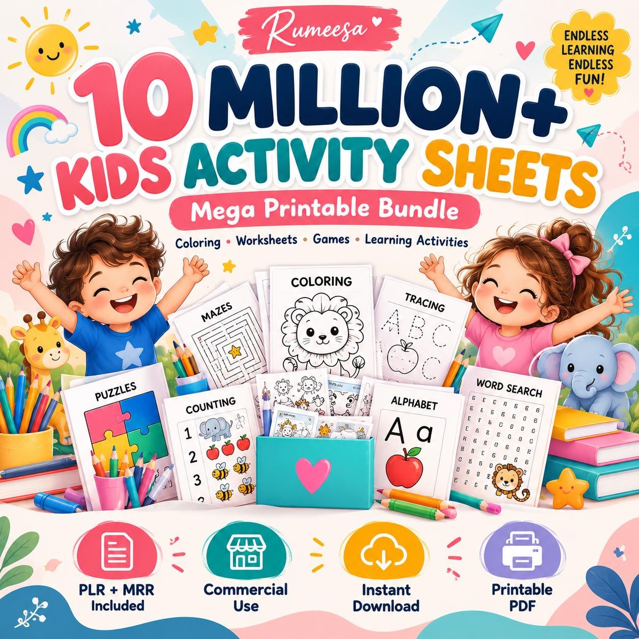10 Million+ Kids Activity Sheets Bundle, Printable Worksheets & Coloring Pages, PLR MRR Digital (1) 10 Million+ Kids Activity Sheets Bundle, Printable Worksheets & Coloring Pages, PLR MRR Digital Download - Image 1