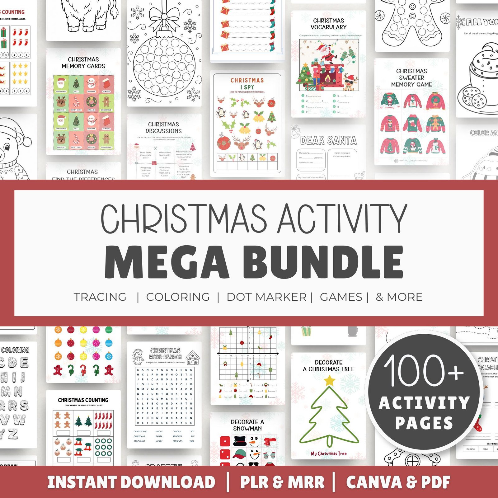 100+ Christmas Activity Pages Editable Canva Templates Kids Printables, Coloring, Maz (1) 100+ Christmas Activity Pages | Editable Canva Templates | Kids Printables, Coloring, Mazes, Games & Worksheets | MRR - Image 1