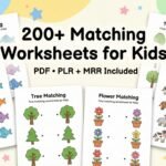 200 matching worksheets for kids, with PLR MRR (digital download)