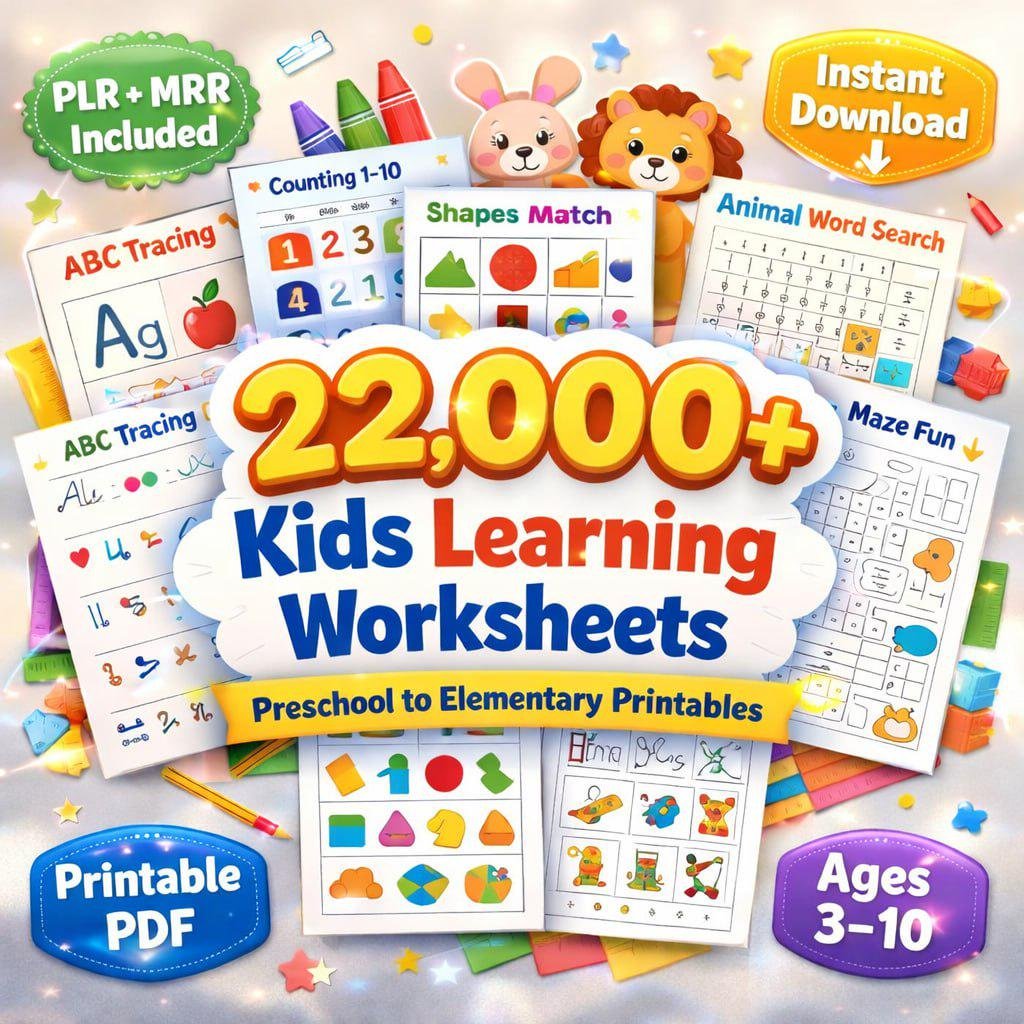 22,000+ Kids Worksheets Learning Vault PLR MRR Preschool to Elementary Printables (1) 22,000+ Kids Worksheets Learning Vault PLR MRR Preschool to Elementary Printables - Image 1