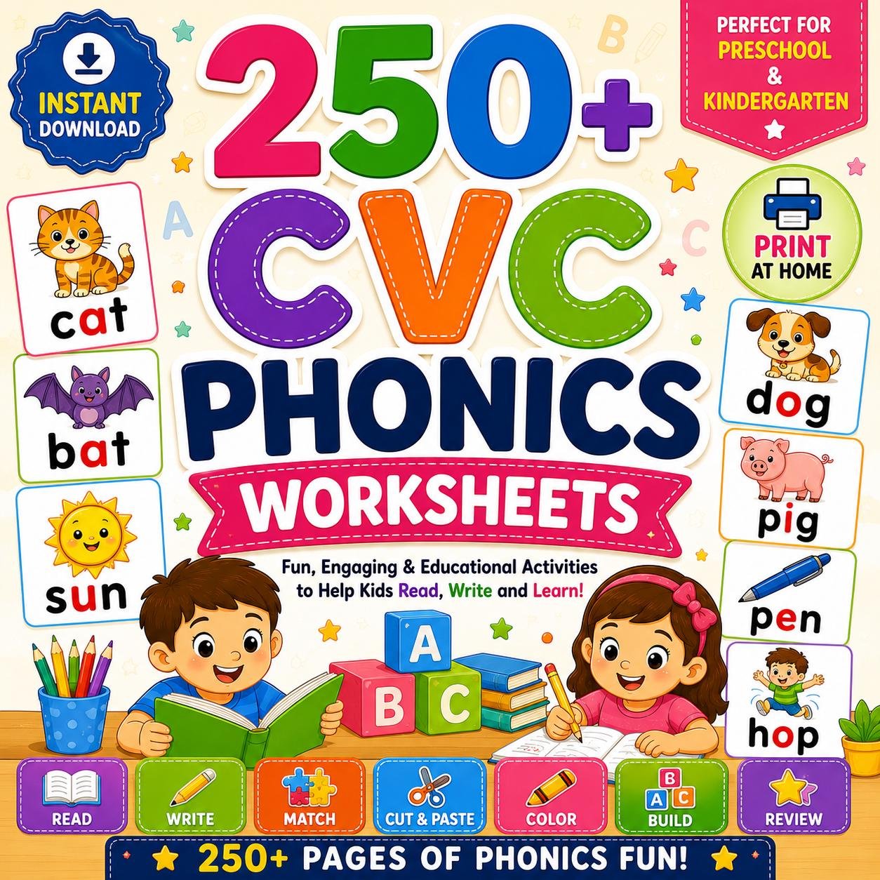 250+ CVC Phonics Worksheets Kindergarten Phonics Activities Reading Practice Printable PDF (1) 250+ CVC Phonics Worksheets | Kindergarten Phonics Activities | Reading Practice Printable PDF - Image 1