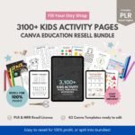 3100+ Kids Activity Page Bundle, Editable Canva Templates, Alphabet, Math, Coloring, Puzzles, PLR + Master Resell Rights MRR, Rebrand & Sell